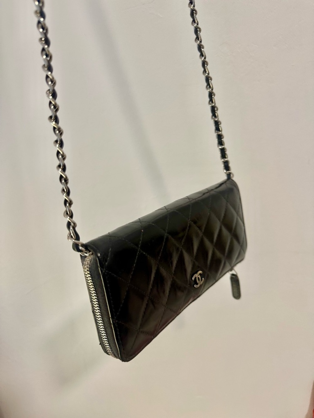 Authentic CHANEL Black Quilted Leather Wallet With Chain . Customized - Picture 4 of 12